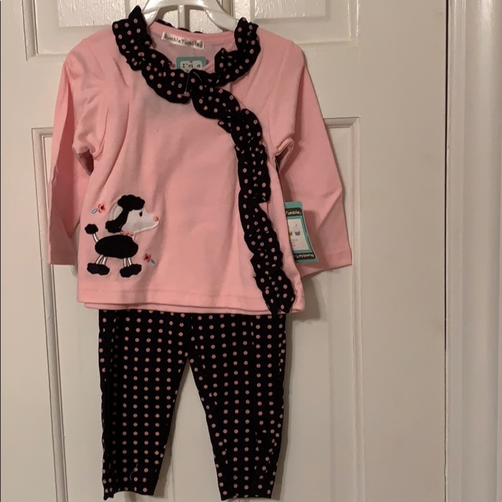 Pink and black poodle wrap top pant set or pj set